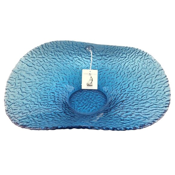 Murero Glass Empoli Italy Decorative Bowl Hand Blown Recycled glass Aqua Blue Te - Picture 11 of 11